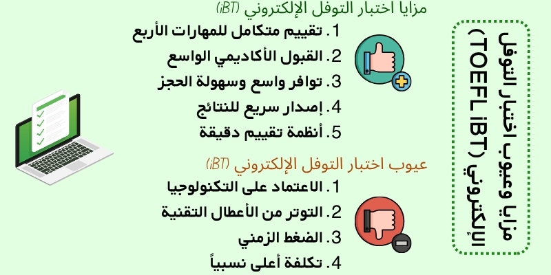 مزايا وعيوب اختبار التوفل الإلكتروني (TOEFL iBT)